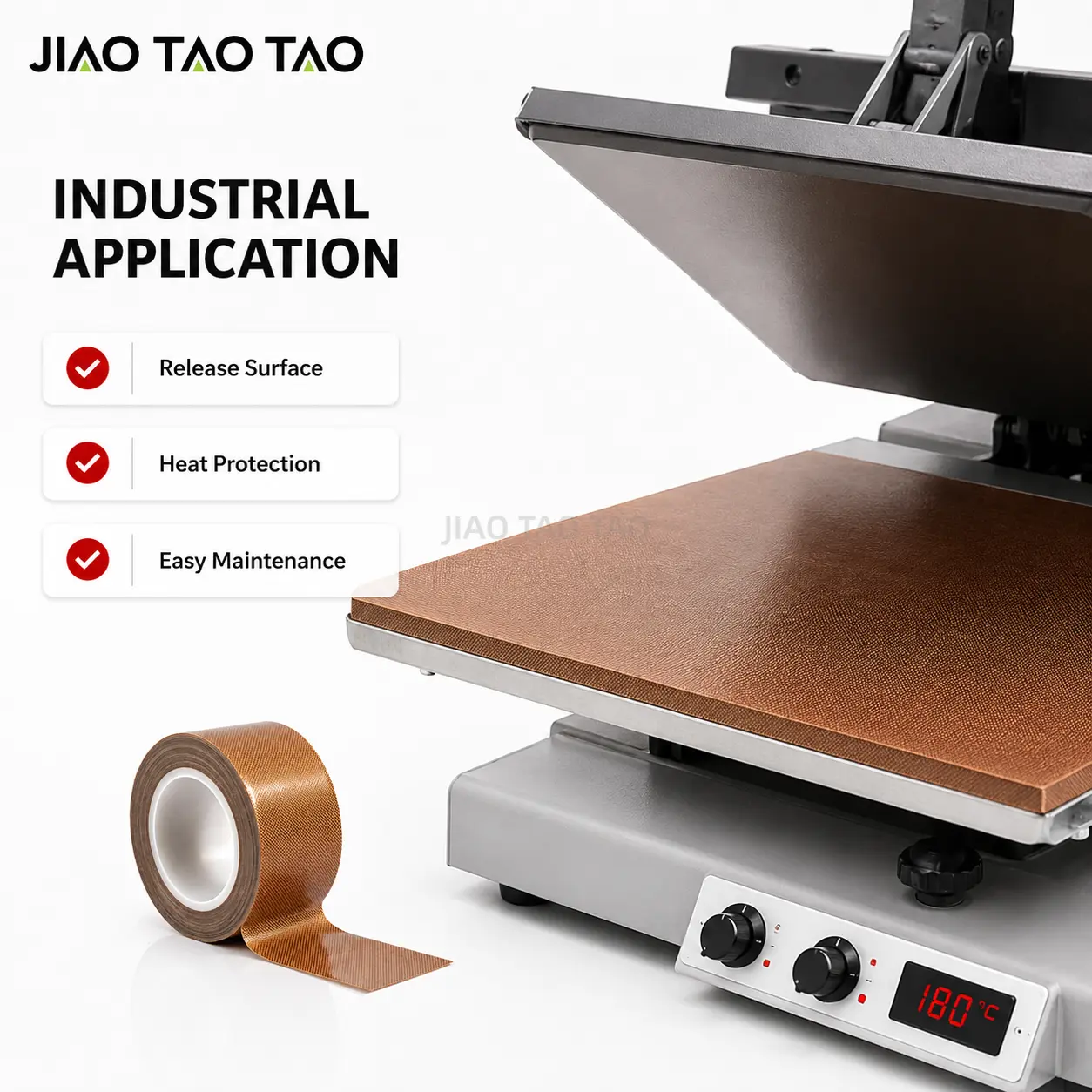PTFE fiberglass tape used on heat sealing equipment and packaging machine release surfaces.